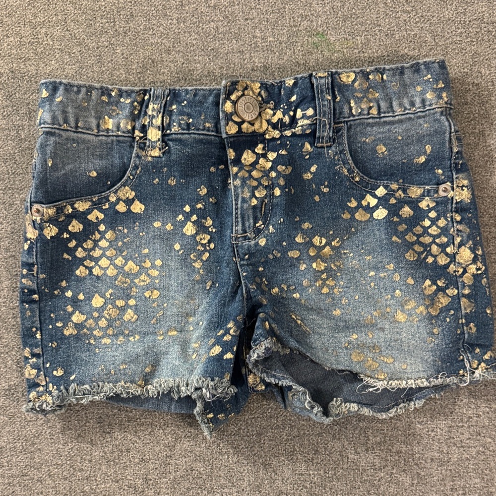 5/$15- Gold Foil Distressed Denim Shorts